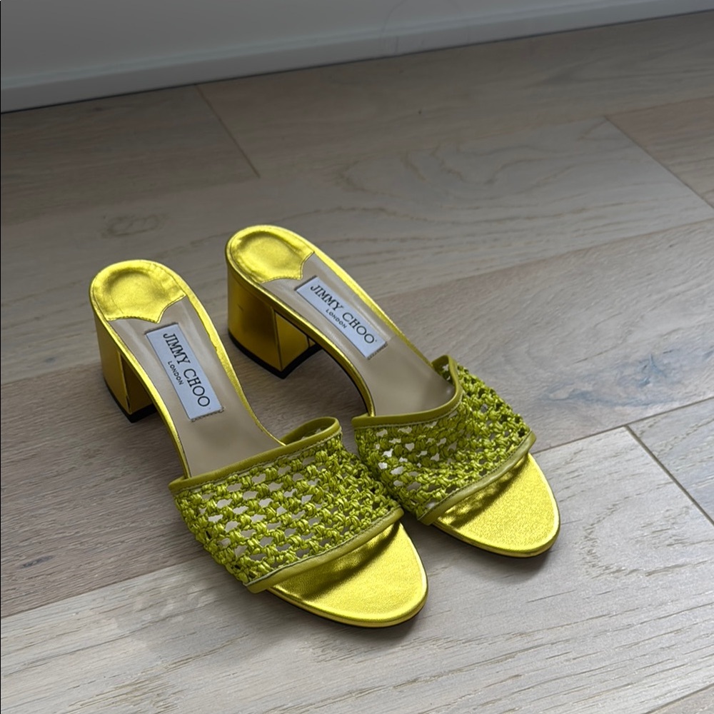 Jimmy Choo chartreuse woven Women's Heels